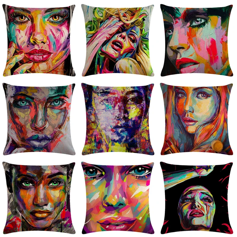 

Oil painting beauty hug pillowcase cushion cover sofa bed cushion cover home decoration ornaments hug pillowcase 45x45cm
