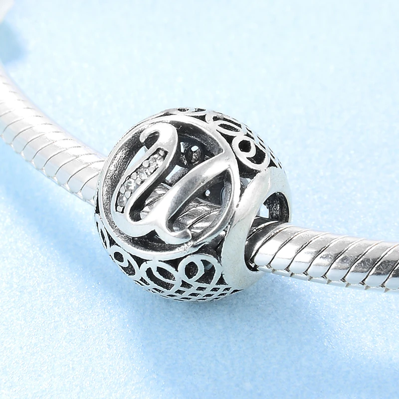 Новинка серебро 925 пробы модные DIY прозрачные циркониевые буквы u-бусины подходят