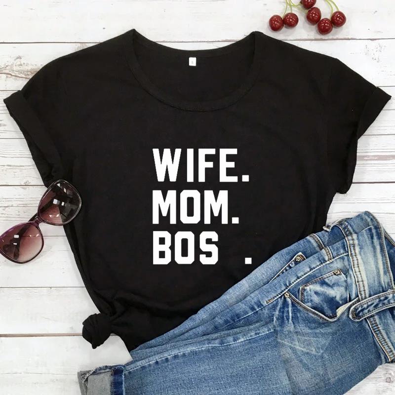 100% Cotton Wife Mom T-shirt Funny Mother's Day Gift Tshirt Women Short Sleeve Mom Life Tee Shirt Top