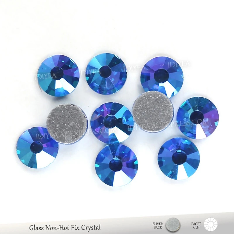 AAA синие Капри AB Стразы для ногтей без горячей фиксации кристаллы стеклянные