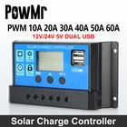 Контроллер заряда солнечной батареи PowMr, 60 А, 50 А, 40 А, 30 А, 20 А, 10 А, 1224 в, фотоэлектрическая панель, вход 12 В