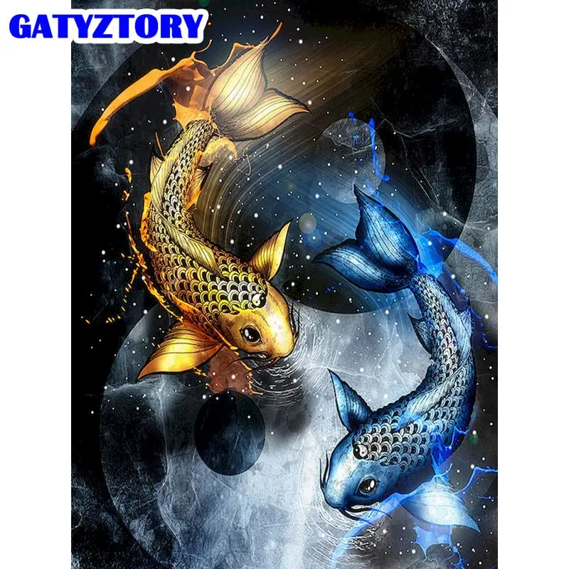 

GATYZTORY 60x75cm Paint By Number Carp Animal Oil Painting Modern Wall Art Coloring By Numbers Kits Home Decoration