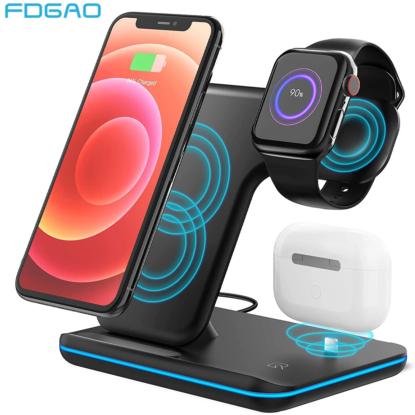 

Быстрая Беспроводная зарядная подставка 15 Вт для Apple Watch 6 SE 5 4 3 3 в 1 Qi зарядная станция для iPhone 12 11 XS Max XR X 8 Airpods Pro