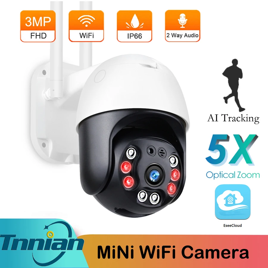 

3MP IP Camera 1080P 5X Optical Zoom Outdoor AI Human Detection Security PTZ WiFi Camera CCTV Surveillance Two Way Audio Camera