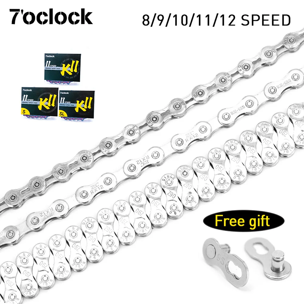 

7'OCLOCK Ultralight Bike Chain 8/9/10/11/12 Speed 116L Bike Chain Durable With Connector MTB High Strength Steel Bicycle Part
