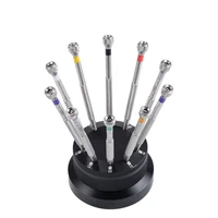 10 piece miniature watch and jewelry screwdriver set on rotating stand stainless steel for watchmakers