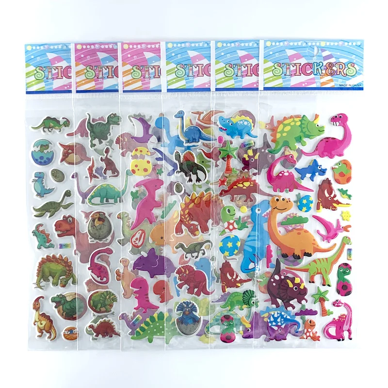 Juego de 12 hojas de pegatinas de dibujos animados en 3D para ni&ntilde;os, pegatinas de dibujos animados de animales, Burbuja de PVC, abalorios de manualidades para ni&ntilde;os, regalos para ni&ntilde;os-2