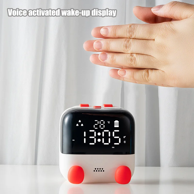 

Voice Control Alarm Clock with 3000K LED Light Rechargeable Table Clock Dimmable Night Light Clock for Room Bedside B1