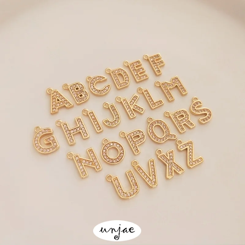 

Custom color 14K gold inlaid zircon English letter pendant DIY necklace earrings jewelry pendant pendant Pendant