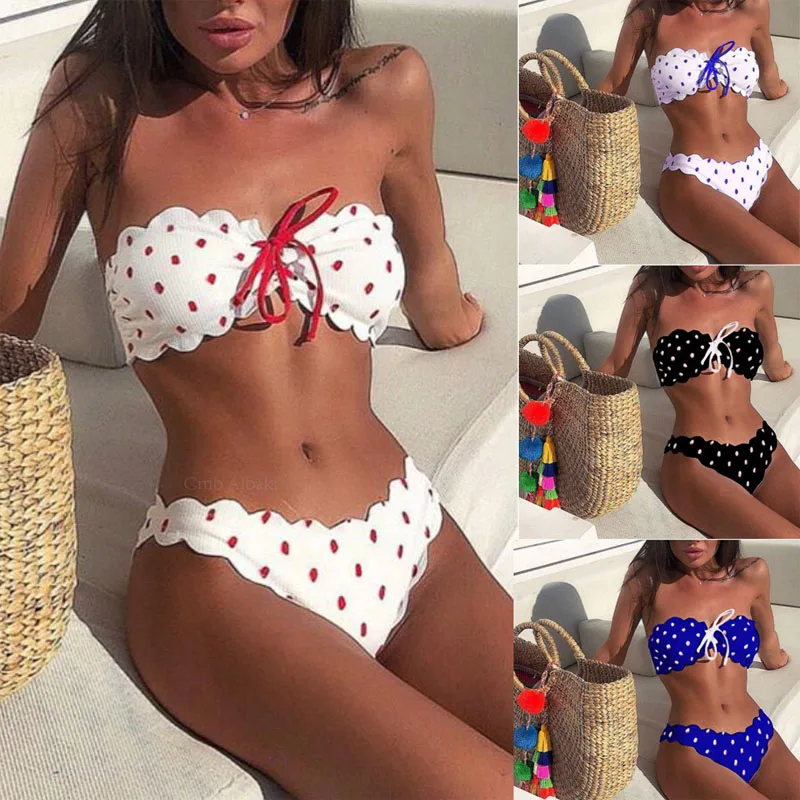 

2021 summer new sexy polka dot bikini high elastic wrap chest push-up swimsuit female Brazilian bikini split beachwear swimsuit