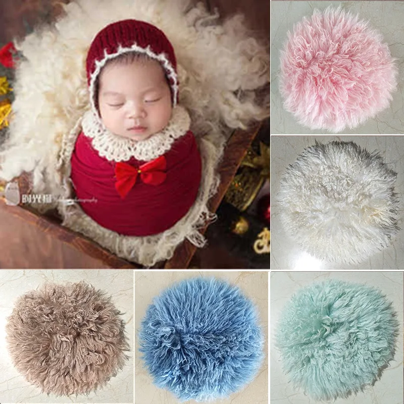 Newborn Photography Props Accessories 40CM Round Wool Blanket Studio Baby Photo Props Background Blankets Infant Shoot Cushion