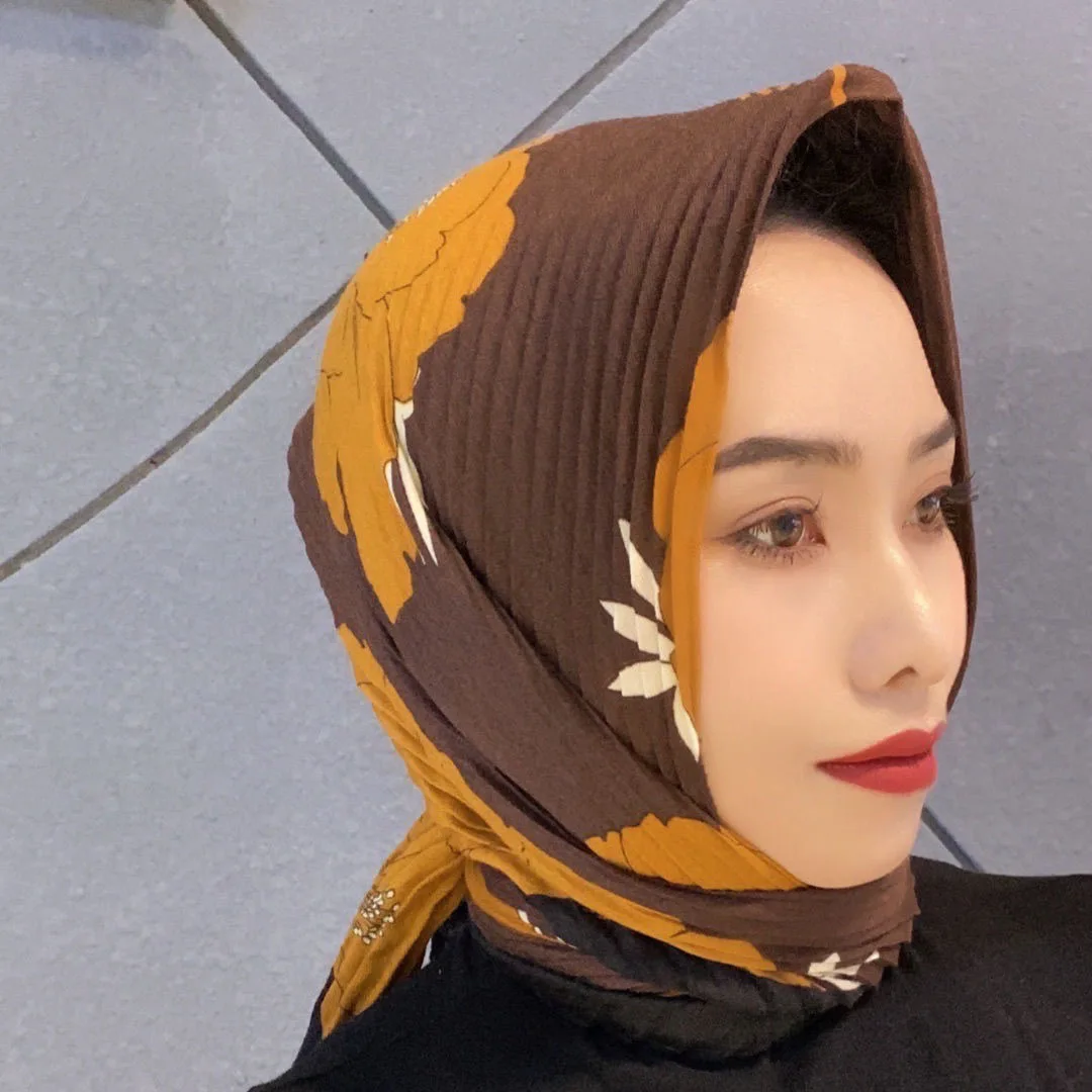 

Winter pleated design Muslim instant kerchief stripe hijabs