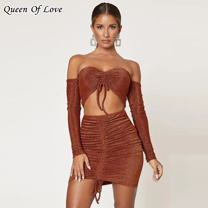 Летний модный сексуальный бандажный облегающий костюм с юбкой Клубные вечерние