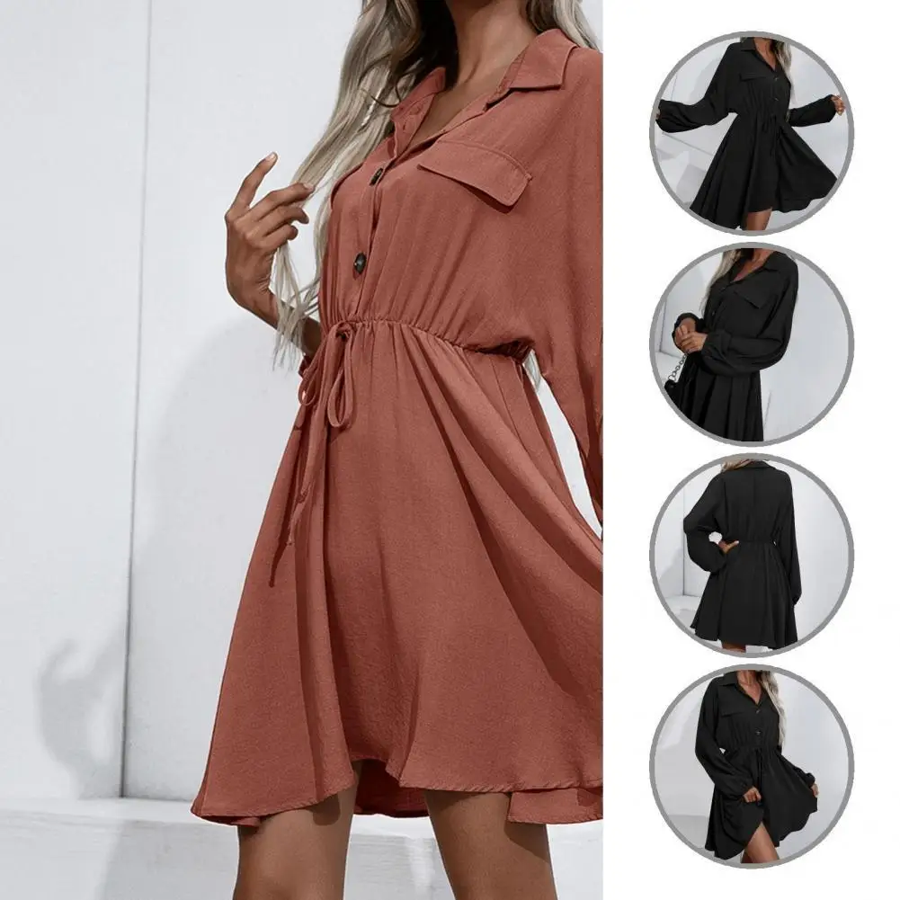 

Приятное для кожи красивое украшение карманы кружевное Женское Платье облегающее платье-рубашка с отложным воротником для отпуска