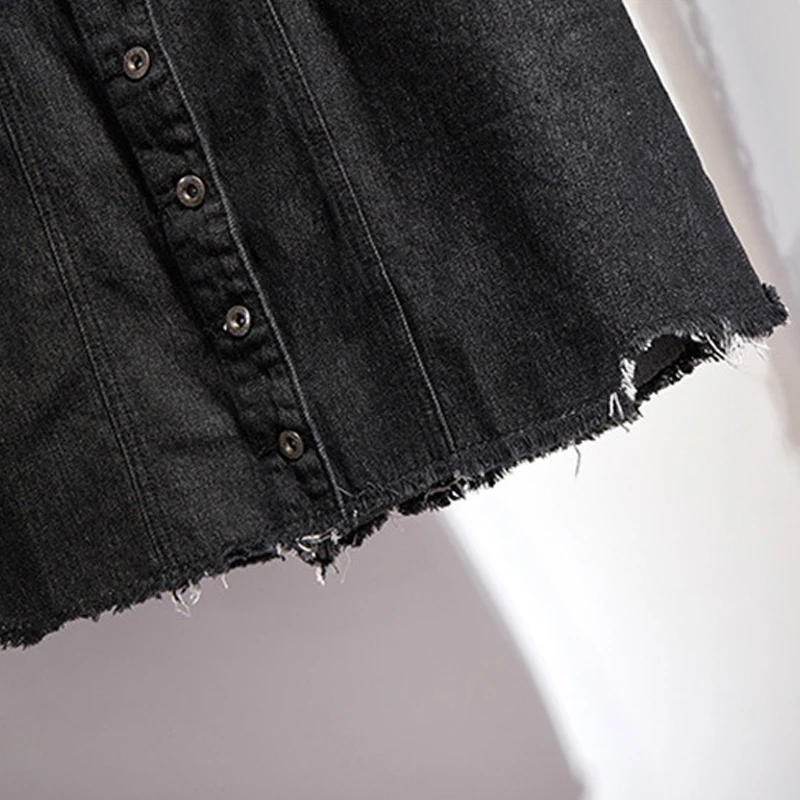 

Limiguyue Summer Plus Size Women Jeans Mini Skirt Y2K Girls Casual Loose Pocket Single Button Denim Skirts Black XXL-6XL K1036