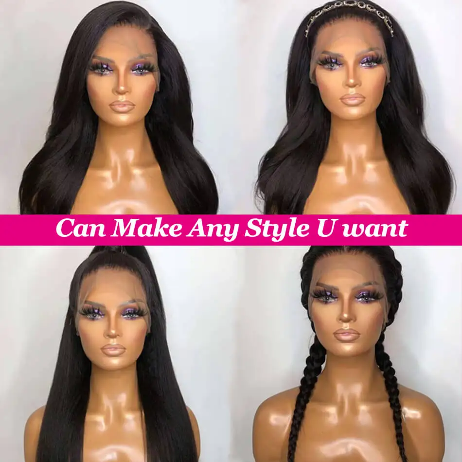 

Kinky Straight 13x6 Lace Frontal Wig Human Hair Wig 4x4 Lace Closure Wig Yaki Straight Women's Wig Natural Color Pre Plucked