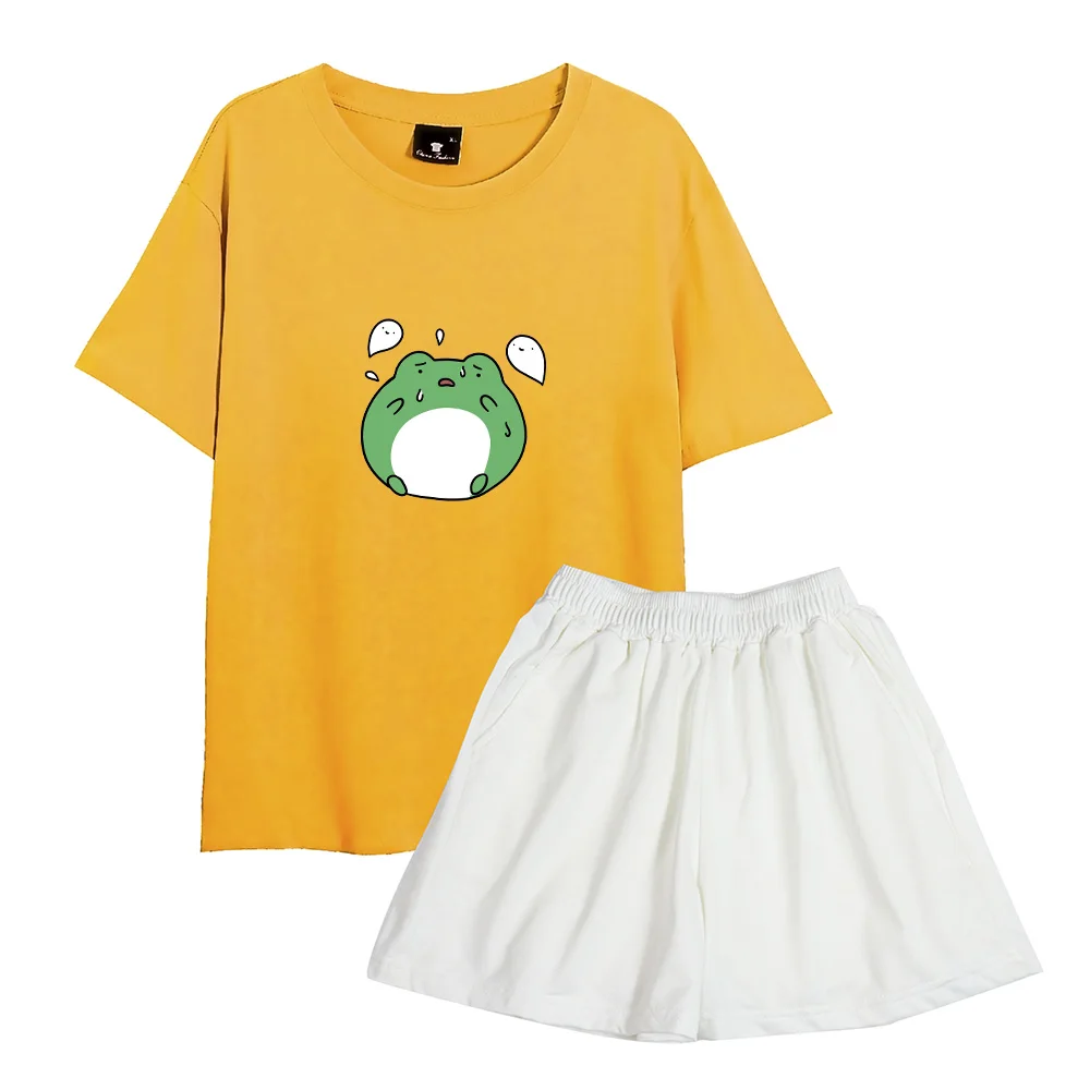 

Cute Funny Frog Pjs Women Cotton Harajuku Sleepwear Indoors and Outdoors Nightgown Two Piece Suit Short Casual Chic Pajamas Set