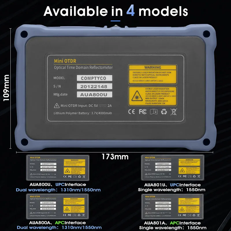 12 в 1 100 км Мини OTDR 1310/1550nm 26/24dB волоконно-оптический рефлектометр сенсорный экран VFL
