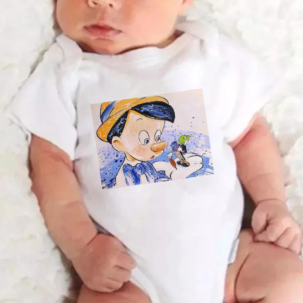 Летний топ с короткими рукавами, смешной пеленальный комбинезон для младенцев, Харадзуку комбинезон для малышей с принтом Пиноккио для девочек и мальчиков.