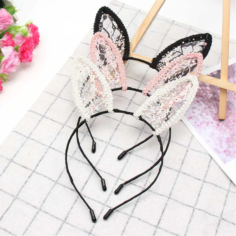 Кружевная лента для волос с кошачьими ушками CN цветные стразы женщин и девочек