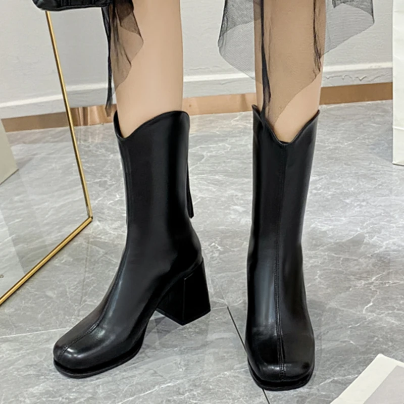 

Женские ботильоны на молнии Rimocy, черные ботинки из искусственной кожи на высоком квадратном каблуке, Осень-зима 2021