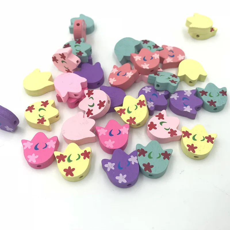 DIY 100 шт. деревянные бусины смешанные цвета цветы тюльпана для детских поделок и