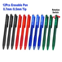 12pcs retractable erasable gel pen 0 7mm 0 5mm bullet tip rotation switch office writing handle blue black ink color refill set