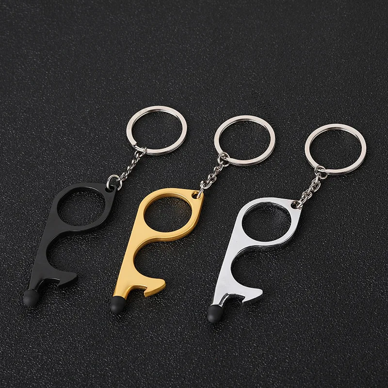 Contactless EDC Keychain Portable Door Opener Alloy No Touch Press Elevator Tool Keyring Protection Isolation Safety Artifact