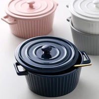 creative large ceramic bowl with lid ceramic bowl kitchen aid binaural heat resistant ceramic bowl set household tableware