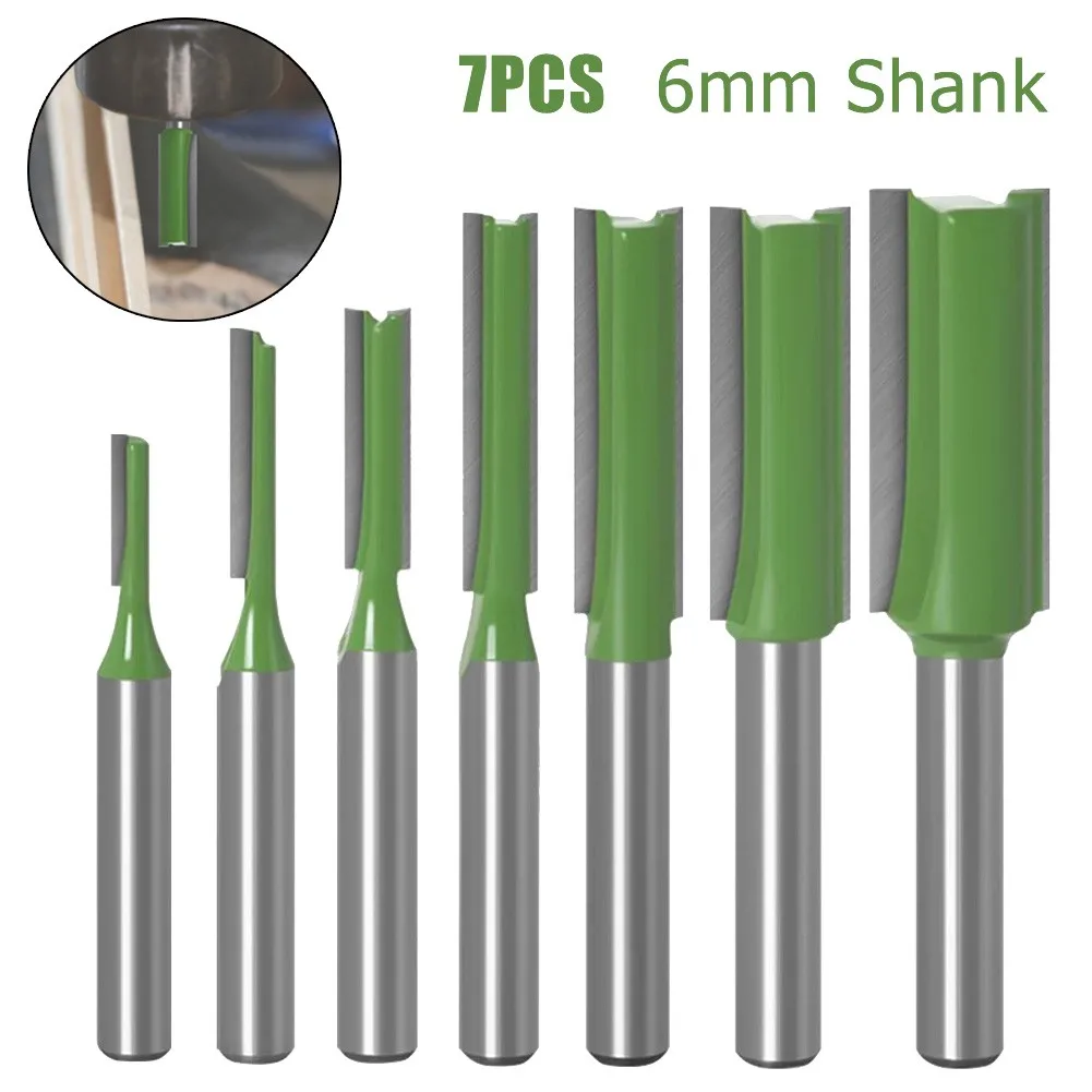 

7pcs 6mm Shank Straight Bit Milling Cutter Single Double Flute Wood Cutters Tungsten Carbide Router Bit Woodworking Tools Set