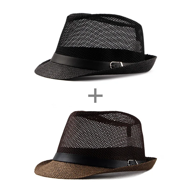 [AETRENDS] летняя джазовая шляпа, Пляжная соломенная шляпа s, шляпы Fedora для мужчин, шляпы Fedoras, Панама, Z-6492 - Цвет: Black and Coffee