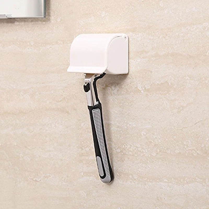 

Plastic Shaver Hanging Rack White Storage Shelf Bathroom Product Razor Holder Suction Cup Shelf Bathroom Storage Holder