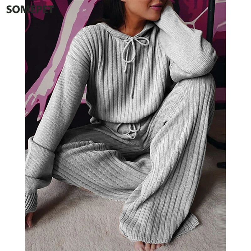 Модный тренд Женский Осенний вязаный комплект из 2 предметов Топ с длинным