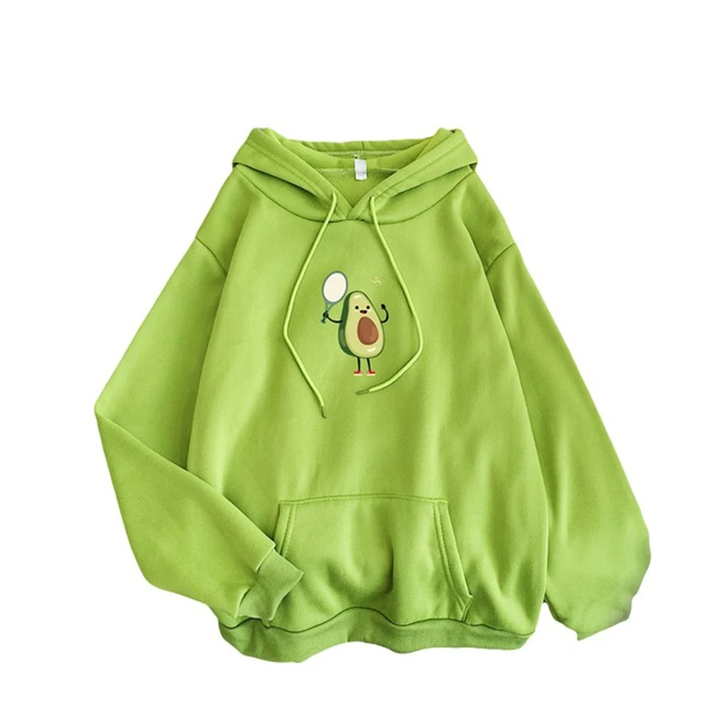 Avocado Hoodies Oversized Cartoon Print Pocket Sweatshirts Hooded Harajuku Vintage Korean Pullovers Women Sweet Girl Sweetshirts