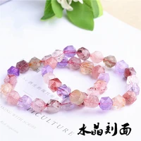 natural purple super 7 seven gold rutilated amethyst strawberry quartz clear beads bracelet mixed stone 8mm 10mm aaaaa