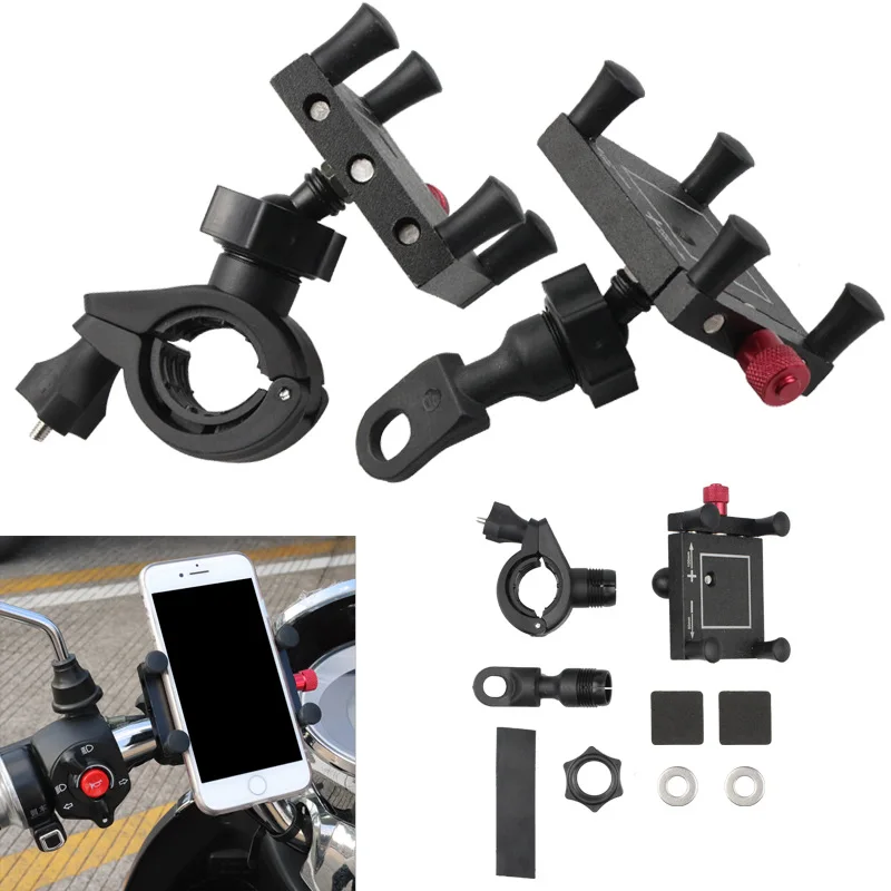 Aluminum Alloy Bicycle Phone Holder Stand Bike Motorcycle Handlebar with Rearview Mirror Mount Four-jaw Locking Stable Mobile