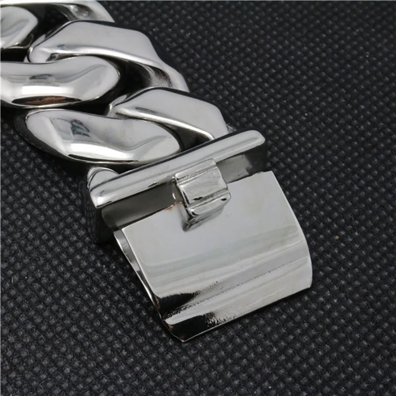 24ММ 316Л Нержавеющая сталь Браслет Кюрб Кубань Огромная Тяжелая Серебряная Цепь Оптовая Ювелирные изделия Мужской Мальчики Регулируемая Длина на