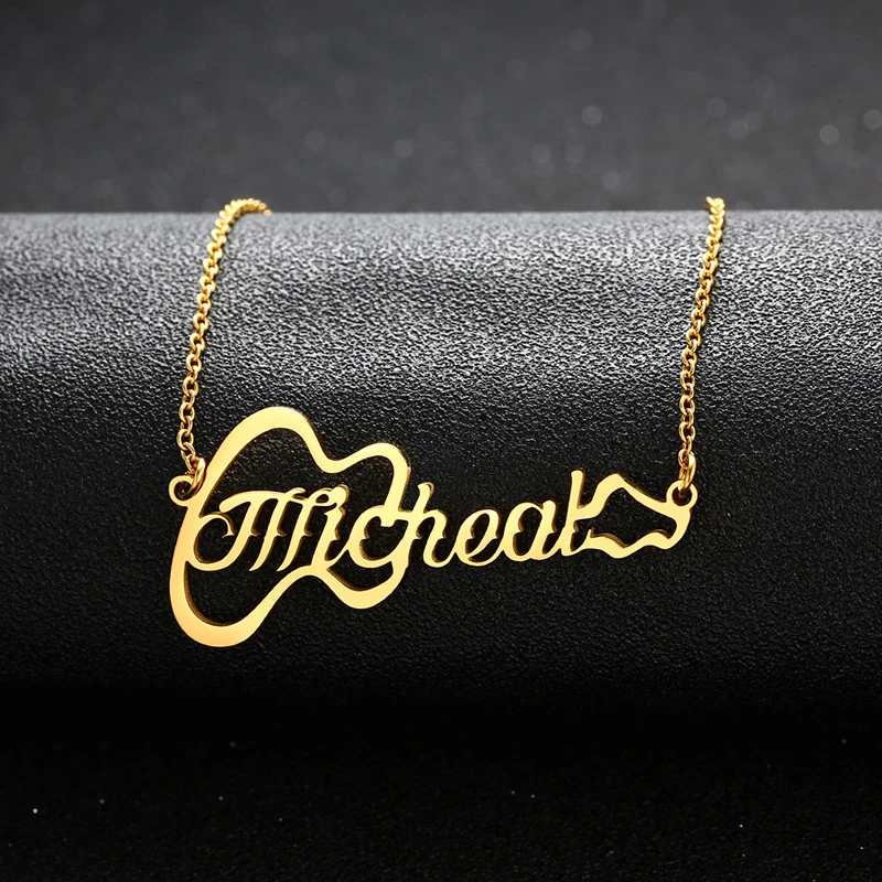 

Guitar Custom Name Necklace For Women Gold Color Stainless Steel Nameplate Pendant Chokers Jewelry Best For Family Bff