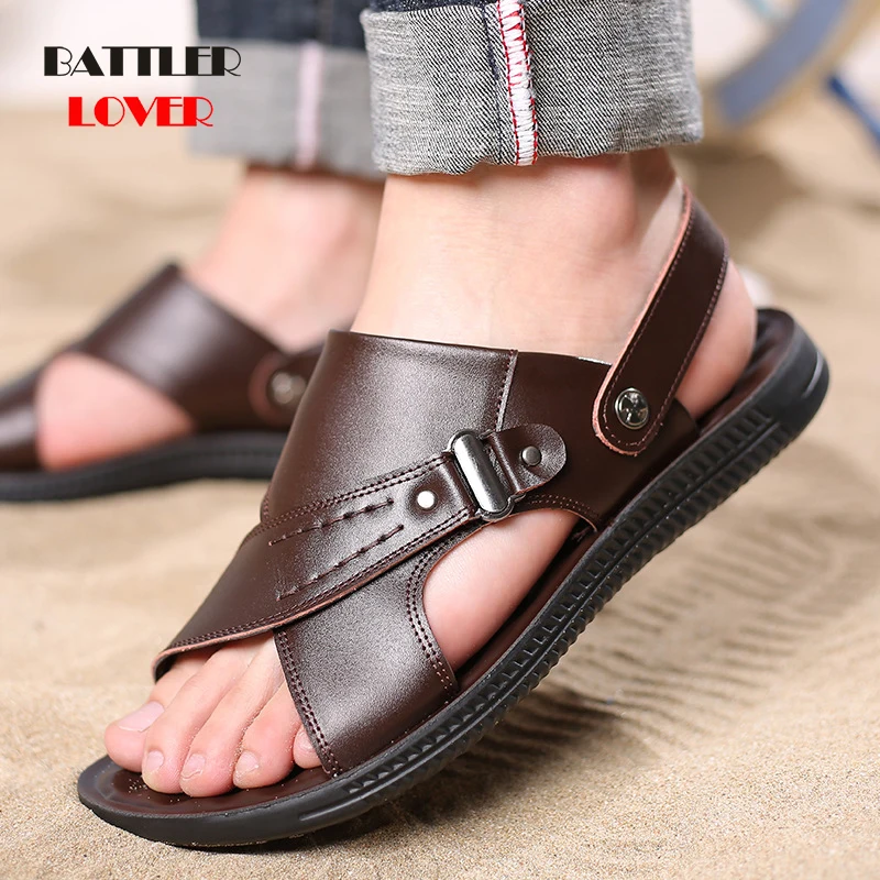 

Brand Summer Men Sandals Genuine Leather Slippers Gladiator for Male Beach Sandals Soft Comfortable Outdoors Wading Shoes