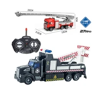 22cm rc car radio remote control truck crane rescue trailer tow toy with small truck toys model for children brithday gift rc012