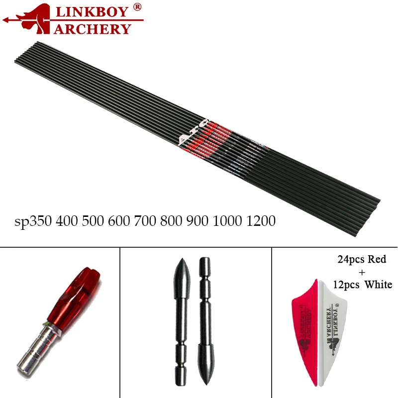 Стрелы Linkboy из чистого карбона для стрельбы лука 12 шт. ID4.2MM SP 350 1200 пластиковые