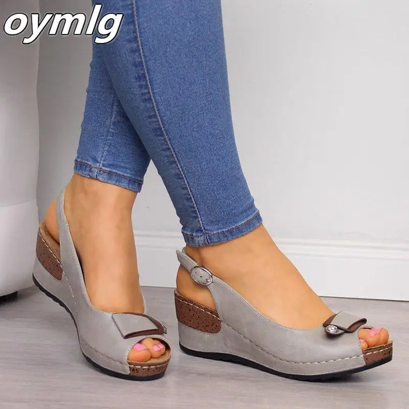 Женские босоножки на танкетке Повседневные Удобные туфли с открытым носком