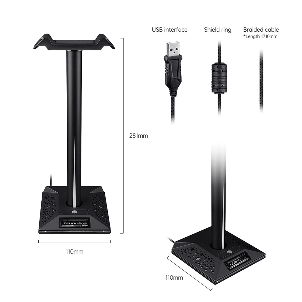 

EB01RGB Headphone Stand Fingerprint Control RGB Gaming Headset Desk Bracket Phone Holder with 3.5mm AUX 2 USB Charger Ports