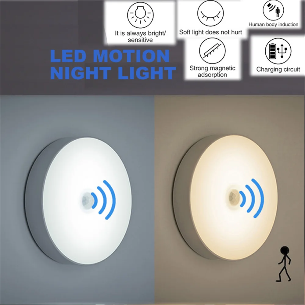 

2-6pcs indoor Night PIR Motion Sensor Auto On/ OFF Porch Fence Garden Lighting usb charged led cabinet lamp night light warm wh