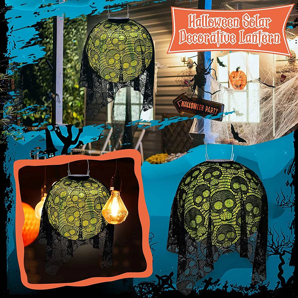 

Halloween Pumpkin Skull Projection Lantern Solar Black Gauze Cloth Pendant Light for Home Halloween Party Festival Decoration