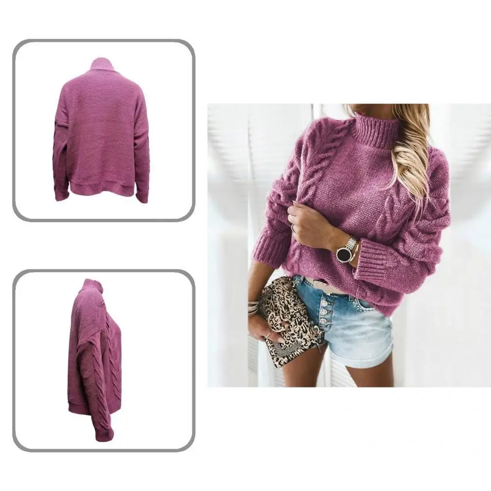 

Стильный вязаный осенний свитер, женский свитер с высоким воротником и скрученной текстурой