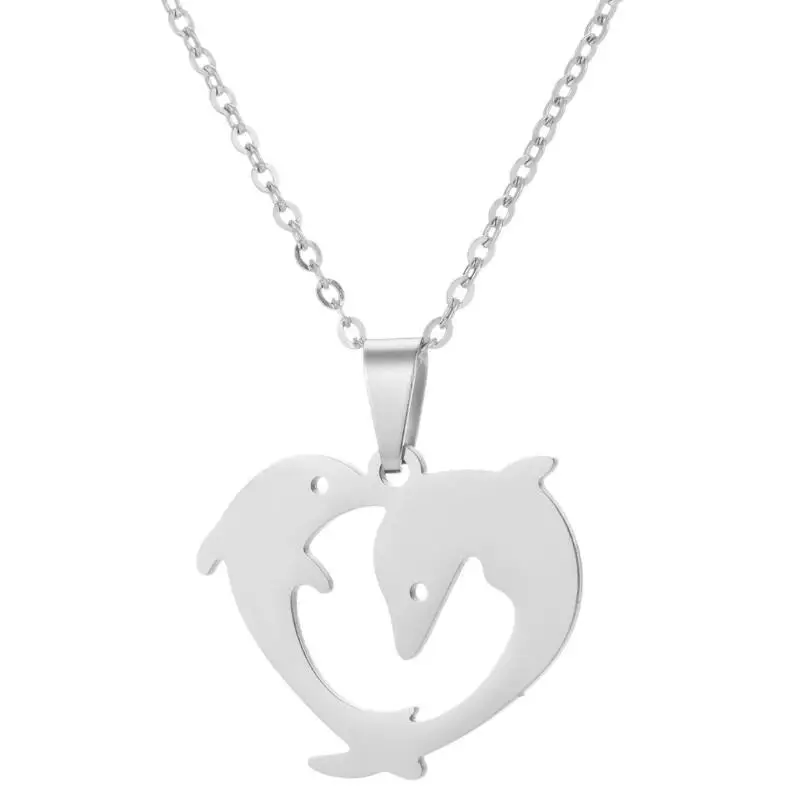 

New stainless steel necklace dolphin love jewelry lovers Pendant Necklace love pendant wholesale package name necklace