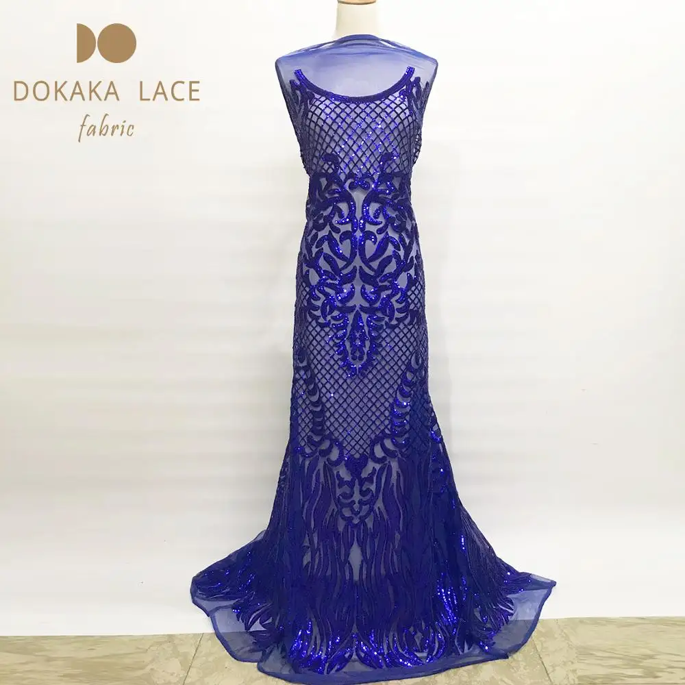 

Ярко-синий цвет блестящая стандартная кружевная ткань Новое поступление нигерийских женских свадебных платьев шитье кружева материал
