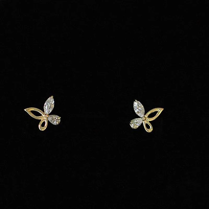Double Fair Stud Earrings For Women Girl Small And Exquisite Hollow Out Butterfly Gold Color Flower Gift Fashion Jewelry KBE187 | Украшения