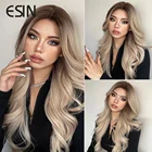 ESIN синтетические волосы длинные волнистые корни коричневого Омбре к светлым средней части парики для женщин натуральные праздничные термостойкие